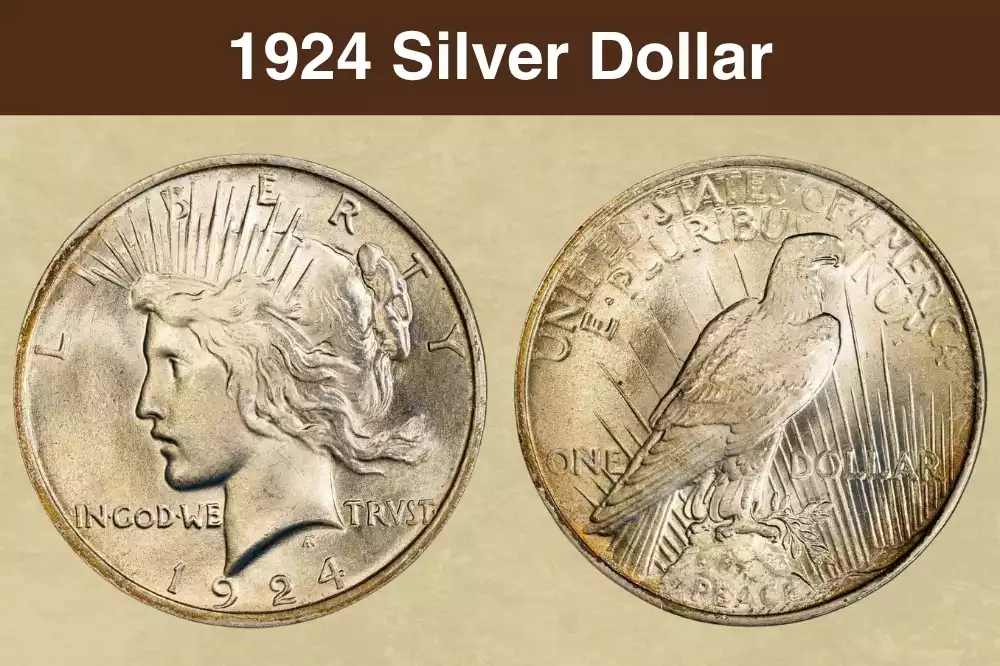 1924 Peace Dollar grading strip showing four coins from heavily worn Good grade to Gem Uncirculated MS-65